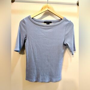 Tahari Ribbed Boatneck Top in Light Blue Size Small